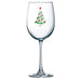 Clear wine glass with a Christmas tree design on a white background