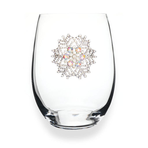 Clear glass with decorative gemstone design on a white background