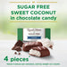 Russell Stover sugar-free coconut candy pack, containing four individually wrapped pieces of coconut chocolate.