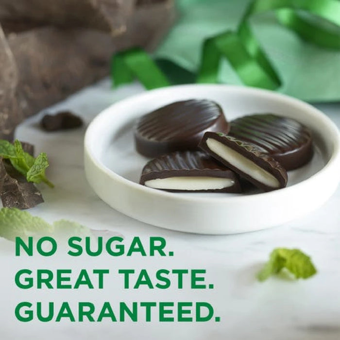 A 4-pack of Russell Stover sugar-free mint chocolates, showcasing a vibrant packaging design with mint imagery.
