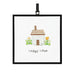 A vibrant framed print depicting a happy home, showcasing warmth and inviting details.