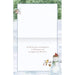 Christmas card with a snowman and birds in a snowy landscape