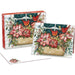 Set of Christmas-themed greeting cards with poinsettias and cardinals on a white background