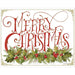 Decorative Christmas card with 'Merry Christmas' text and holly leaves.