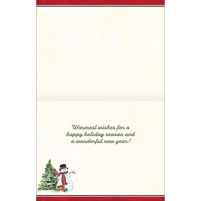 Holiday greeting cards with red truck and snowman illustration, designed by artist Susan Winget.