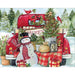 Festive Christmas cards featuring a red vintage truck and cheerful snowman artwork by Susan Winget