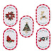 One chosen at random, Christmas-themed brooches on red and white checkered cards