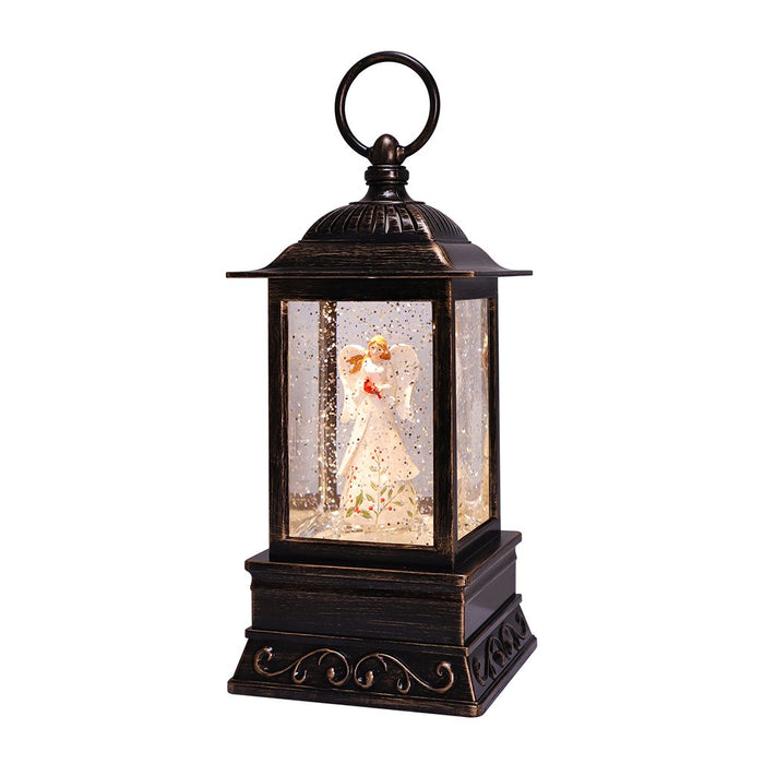 10.5" Angel Holly with Cardinal Glitter Lantern - 10.5" Angel Holly with Cardinal Glitter Lantern