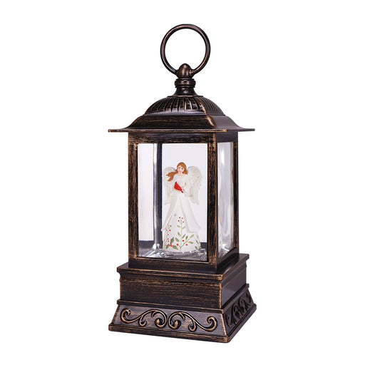 10.5" Angel Holly with Cardinal Glitter Lantern - 10.5" Angel Holly with Cardinal Glitter Lantern