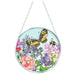 Color Field Dream decorative glass suncatcher with vibrant abstract colors hanging in a sunny window.