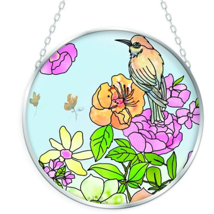 This Bridgeton Hall Songbird and Flowers Suncatcher brings the beauty of nature indoors with a colorful and elegant decorative design.