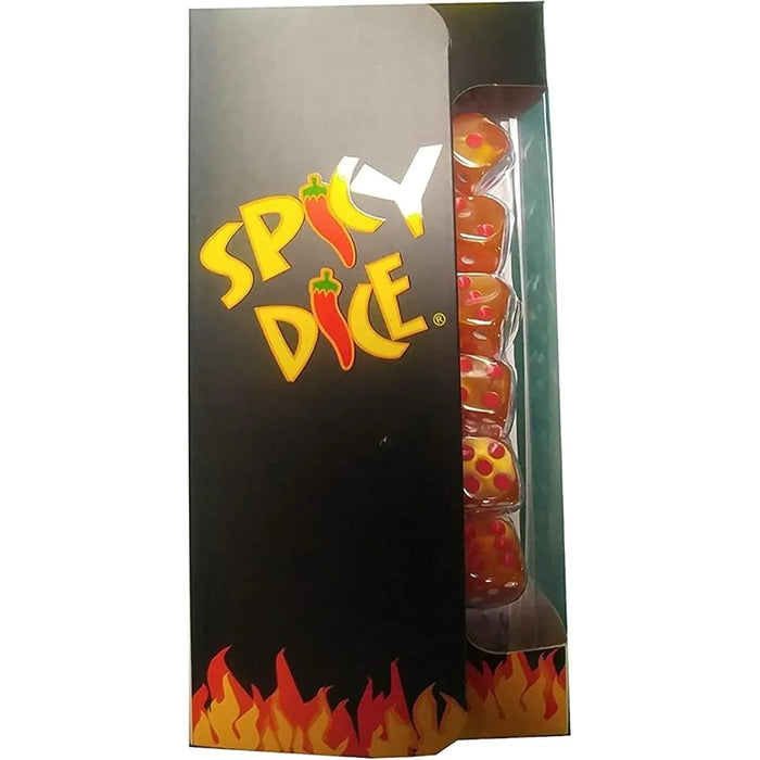 Spicy Dice packaging with fiery design on a white background