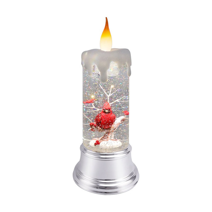 11.25" Rotating Snow Cardinals Glitter Candle - 11.25" Rotating Snow Cardinals Glitter Candle