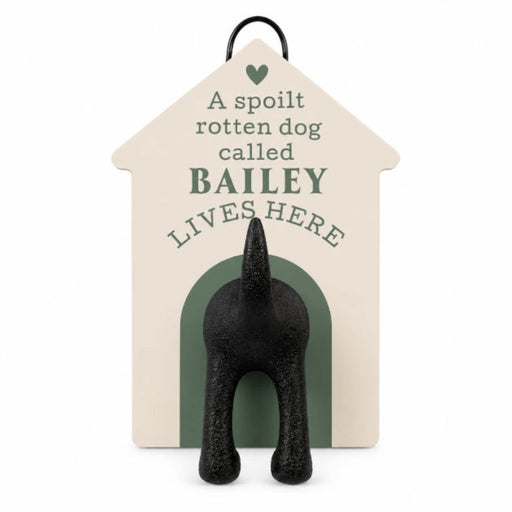 The History & Heraldry Personalised Dog Lead Hook for Bailey mounts neatly beside your front door. 