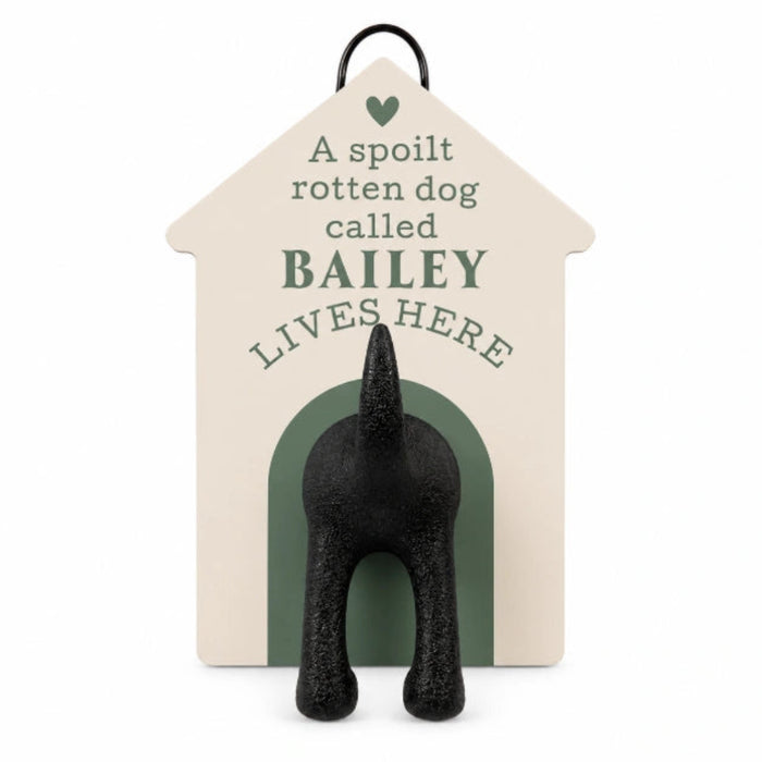 The History & Heraldry Personalised Dog Lead Hook for Bailey mounts neatly beside your front door. 