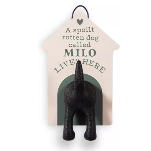 The History & Heraldry Personalised Dog Lead Hook for Milo mounts easily beside your front door