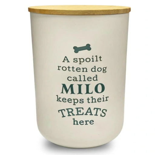 Celebrate Milo every single day with this charming personalised dog treat jar by History & Heraldry.