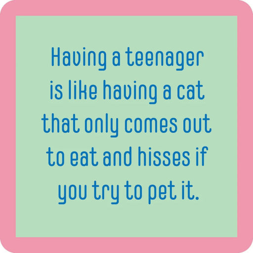 This 4-inch Drinks on Me Teenager Cat Coaster features a relatable cat design that speaks to every cat parent.
