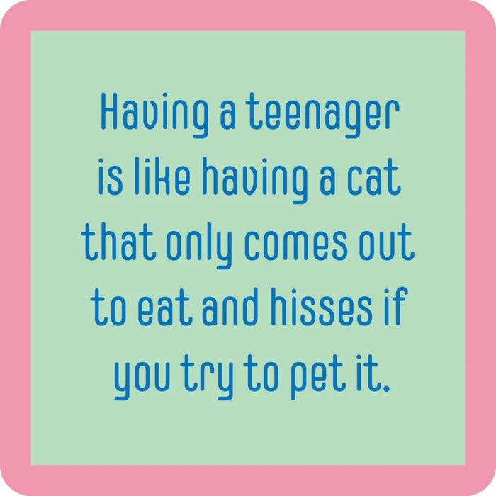 This 4-inch Drinks on Me Teenager Cat Coaster features a relatable cat design that speaks to every cat parent.