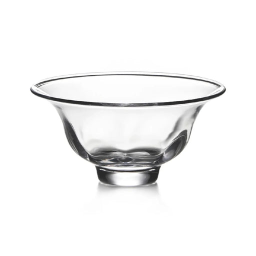 A clear glass bowl accented with a black rim, combining functionality and contemporary design.