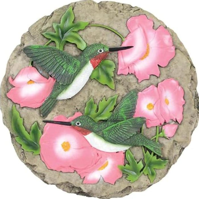 The Spoontiques Hummingbird Stepping Stone features a vibrant hand-painted hummingbird design on durable resin.