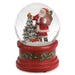 Roman glitter dome musical Santa decoration featuring Santa Claus beside a decorated Christmas tree with swirling glitter.