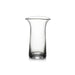 A clear glass vase featuring a gracefully curved base, showcasing its elegant design and transparency.