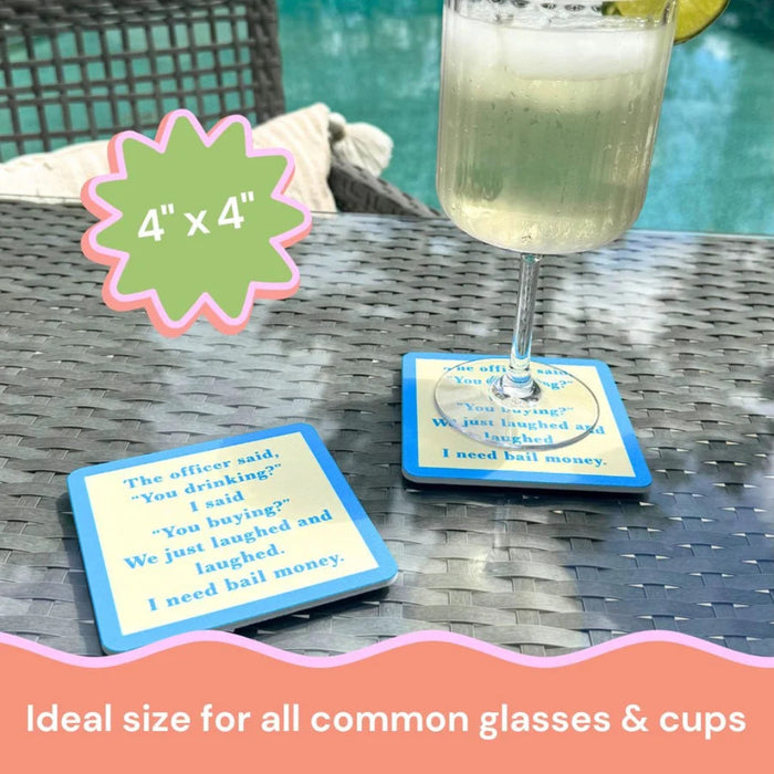 This 4-inch Drinks on Me Mom Sleep Coaster features a hilarious, relatable quote that every tired mom will love.