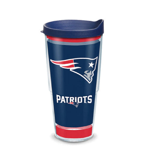 New England Patriots 16oz tumbler by Tervis, showcasing team colors and logo, perfect for hydration on the go.