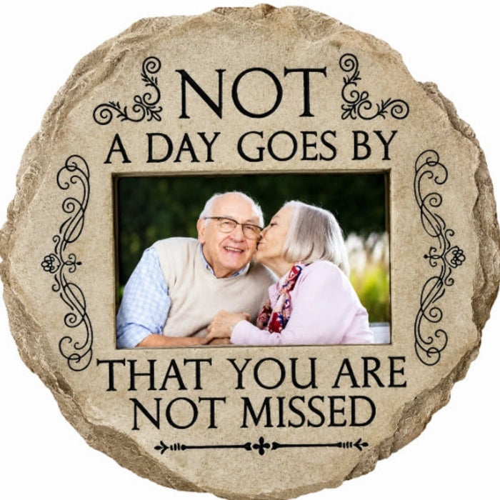 The Spoontiques Not A Day Goes By Memory's Stepping Stone features a heartfelt memorial message on durable hand-painted resin. 