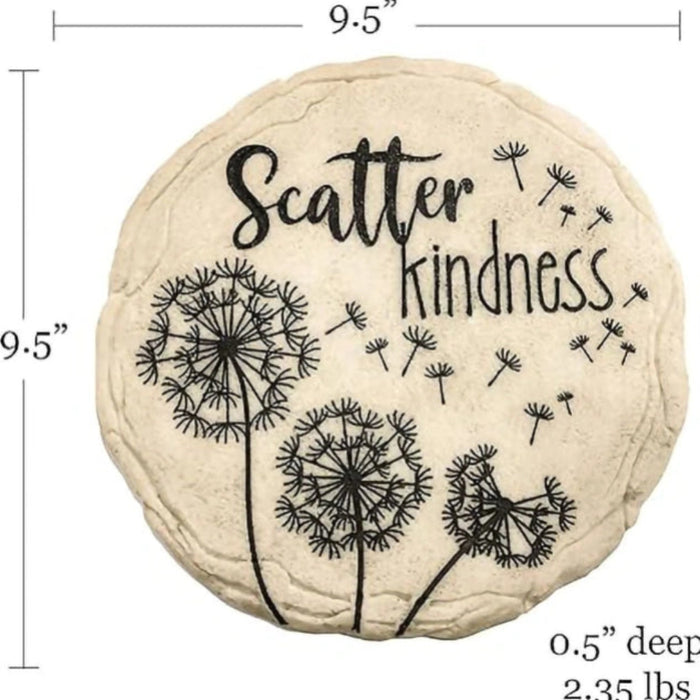 The Spoontiques Scatter Kindness Stepping Stone features a hand-painted dandelion design on durable resin. 