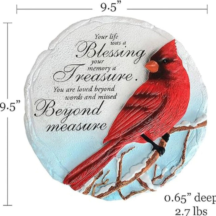 The Spoontiques Cardinal Blessings Stepping Stone features a hand-painted cardinal design on durable resin.