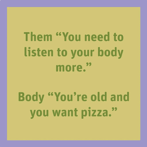 Funny “Drinks On Me: Listen to Body” drink coaster with humorous quote design