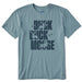 Light blue t-shirt with 'Buck Buck Moose' text and deer graphics on a white background
