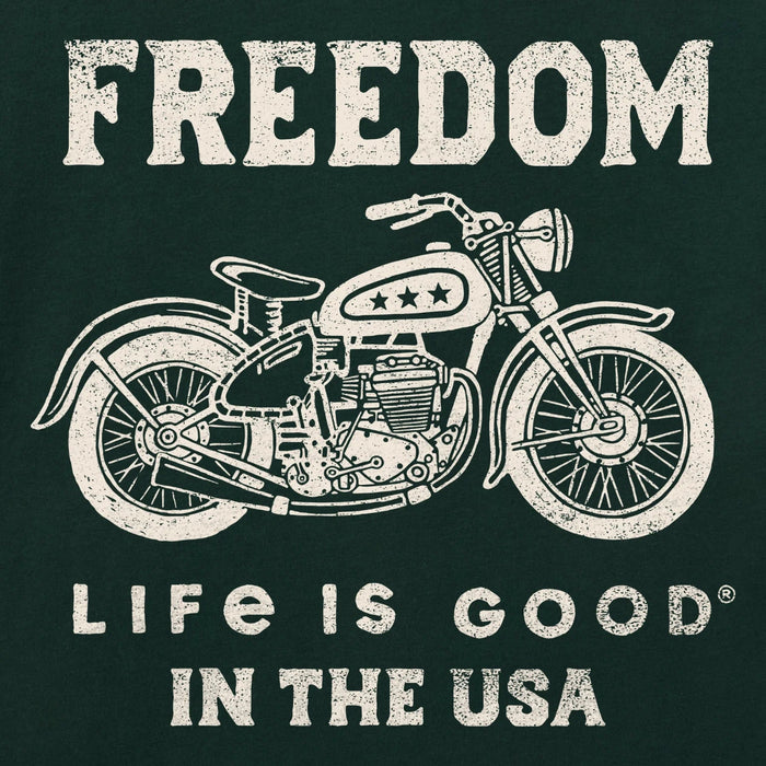 Motorcycle graphic with 'Freedom Life is Good in the USA' text