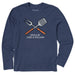 Navy long-sleeve shirt with grill tool graphic and 'Grillin' Like a Villain' text on a white background