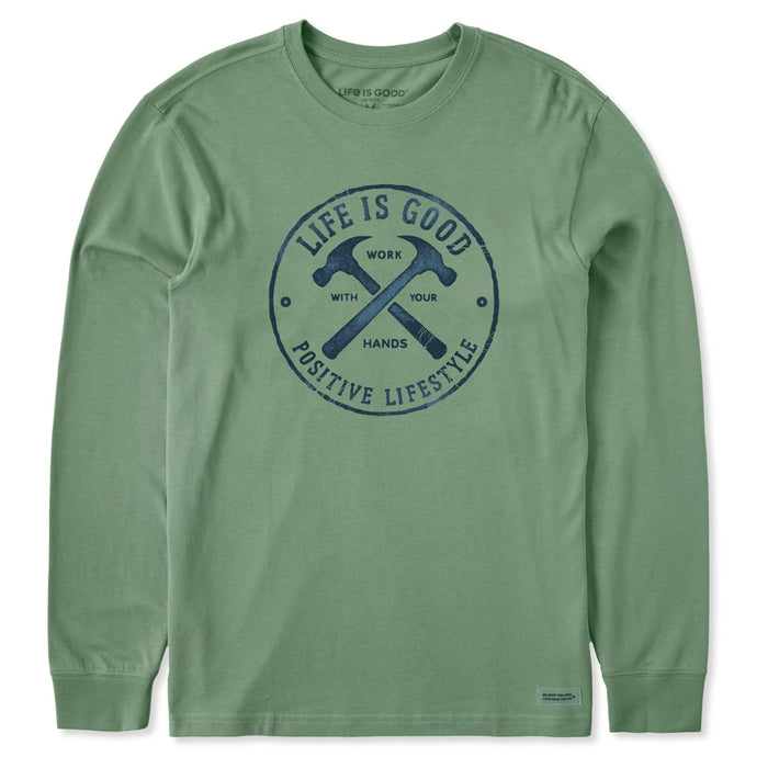 Green long-sleeve shirt with 'Life is Good' logo on a white background