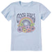 Light blue t-shirt with 'Good Vibes' graphic featuring a rainbow and flowers on a white background.