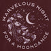 Life is Good t-shirt with floral design and 'Marvelous Night for a Moondance' text on a maroon background.
