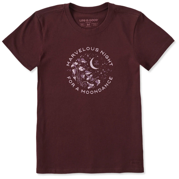 Maroon t-shirt with 'Marvelous Night for a Moondance' design on a white background