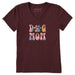 Maroon t-shirt with 'Dog Mom' graphic and 'Life is Good' branding on a white background