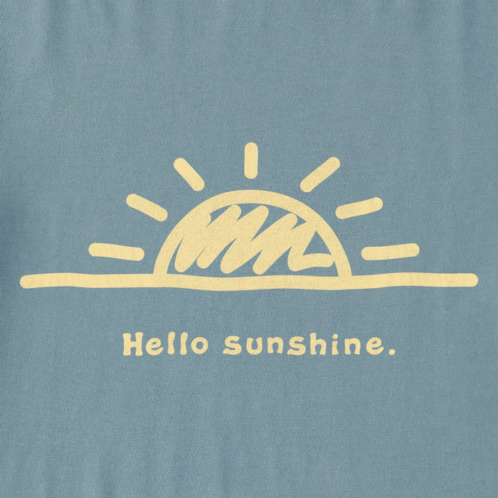 Text 'Hello Sunshine.' with a sun graphic on a blue background