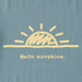 Text 'Hello Sunshine.' with a sun graphic on a blue background