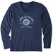 Navy blue long-sleeve shirt with 'Life is Good' graphic on a white background