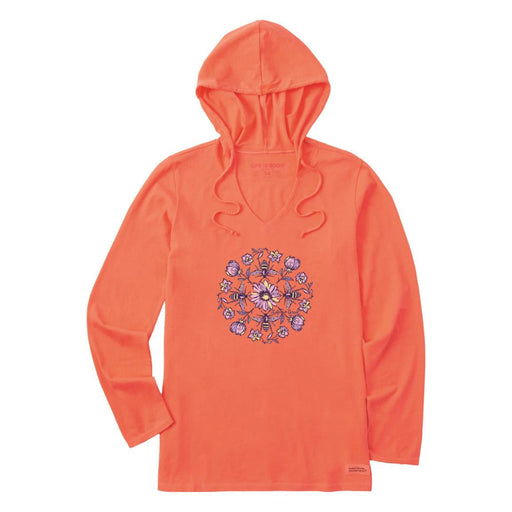 Orange hoodie with floral design on a white background