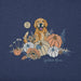 Navy blue shirt with a golden retriever and autumn elements design.