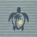 Embroidered turtle design with palm tree and sun on a striped fabric background
