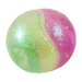 Two-tone glittery ball, one green and one pink, on a white background