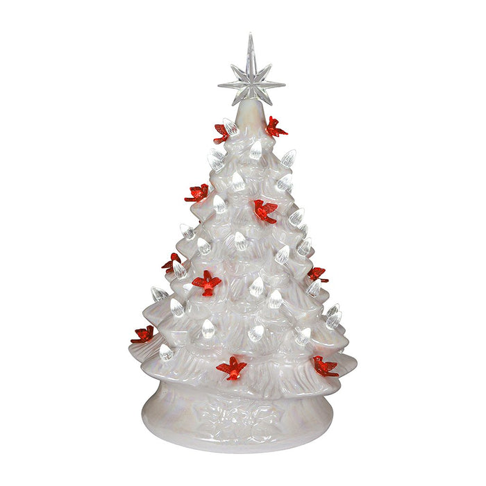 14.25" Iridescent White Cardinal Light Up Tree - 14.25" Iridescent White Cardinal Light Up Tree