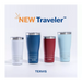 Assorted Tervis Traveler tumblers in various colors and sizes.